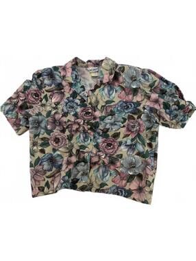 Vintage Koret Crop Shirt Size 16 Floral Button-Up Cottagecore